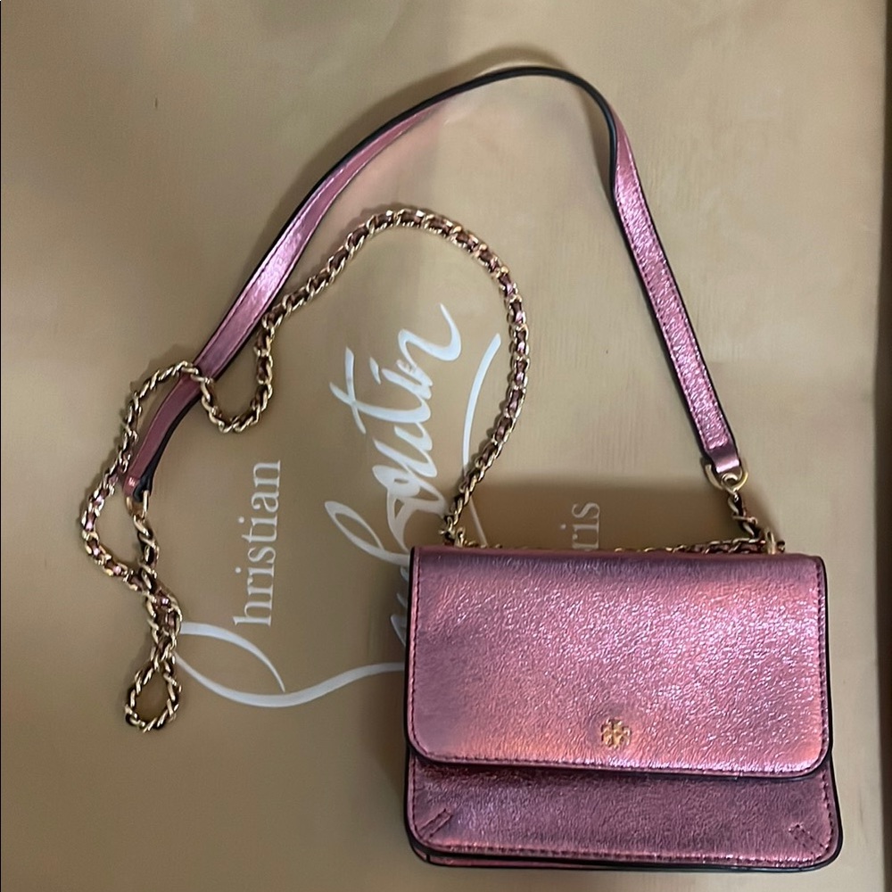 Tory Burch pink metallic crossbody